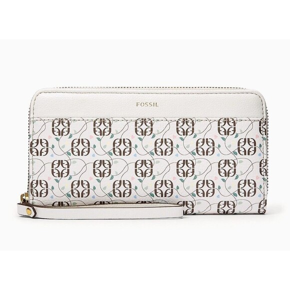 New Fossil Jori Zip Clutch Wristlet RFID Wallet Neutral Floral Multi - Picture 1 of 2